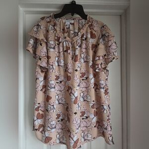 Liz Claiborne Set Floral Blouse in Pink and Brown
